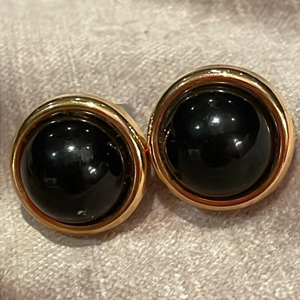 Black and Gold Button Earrings